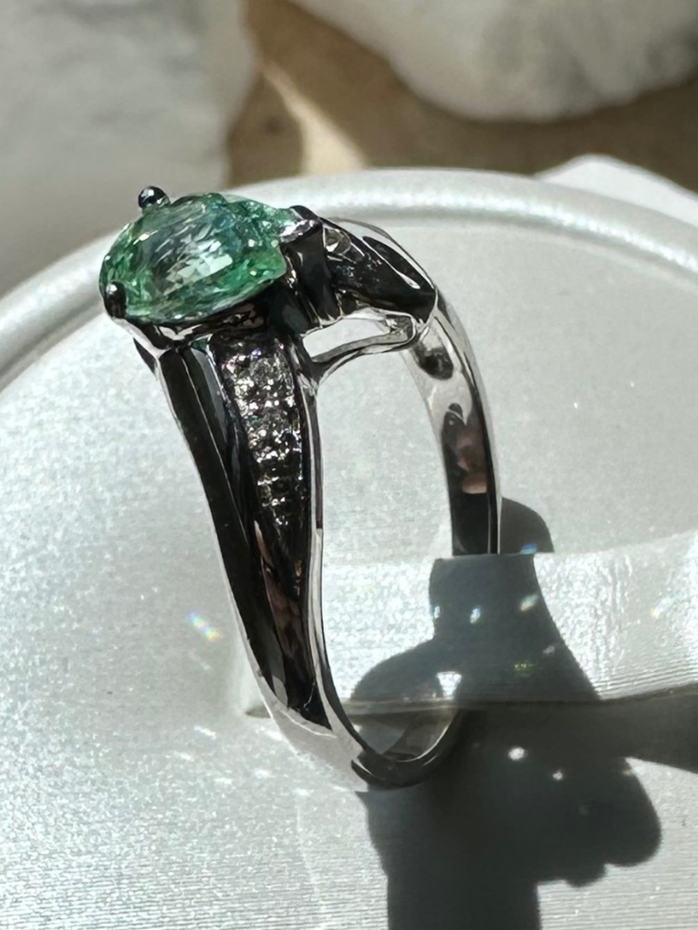 💎 GIA CERTIFIED Paraiba Tourmaline & Diamond 18k Gold Engagement Ring Size 6.5 - Picture 4 of 13